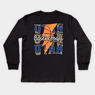 Graphic Basketball Utah Proud Name Vintage Kids Long Sleeve T-Shirt